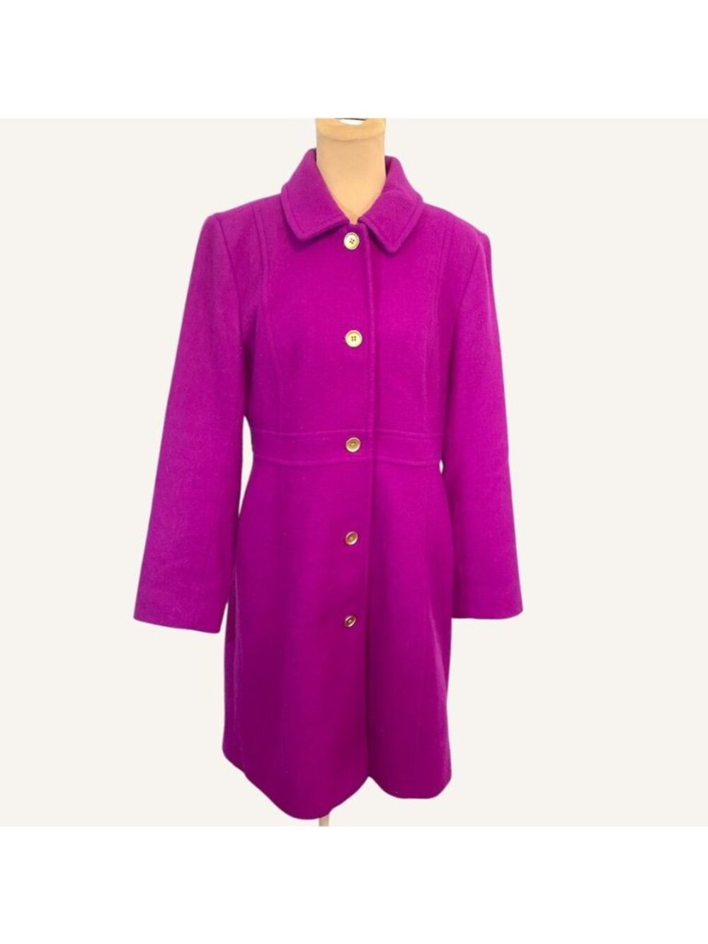 J.Crew Stadium Cloth Coat 12 Fuchsia Orchid Italian Wool Brass Button Preppy
